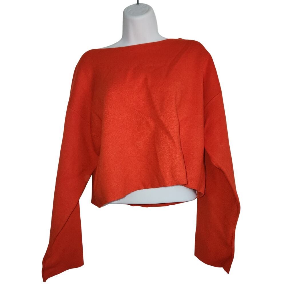 EUC Zara Blood Orange Red Bow‎ Tie Back Cropped Sweater Sz S